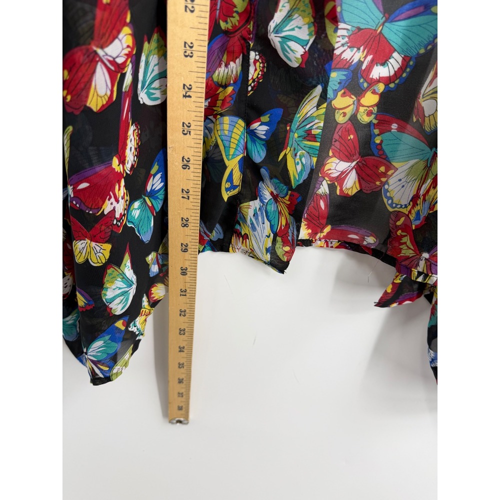 Unbranded Butterfly Print Sheer Kimono‎ Wrap Women Medium Black Multi Open Front - Picture 6 of 7